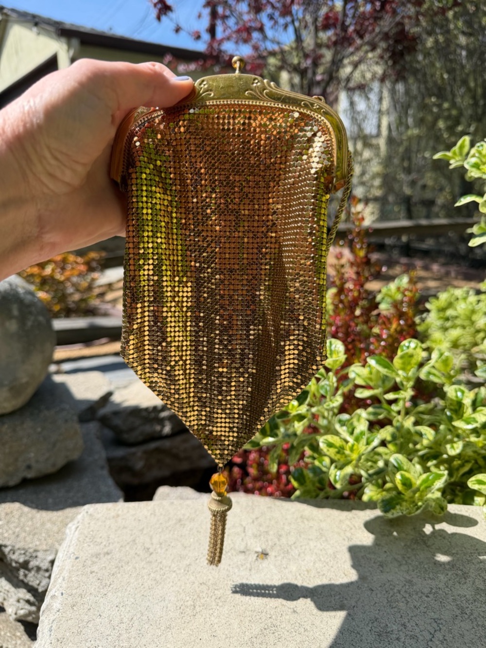 Rare, Vintage Whitning & Davis beaded mesh bag